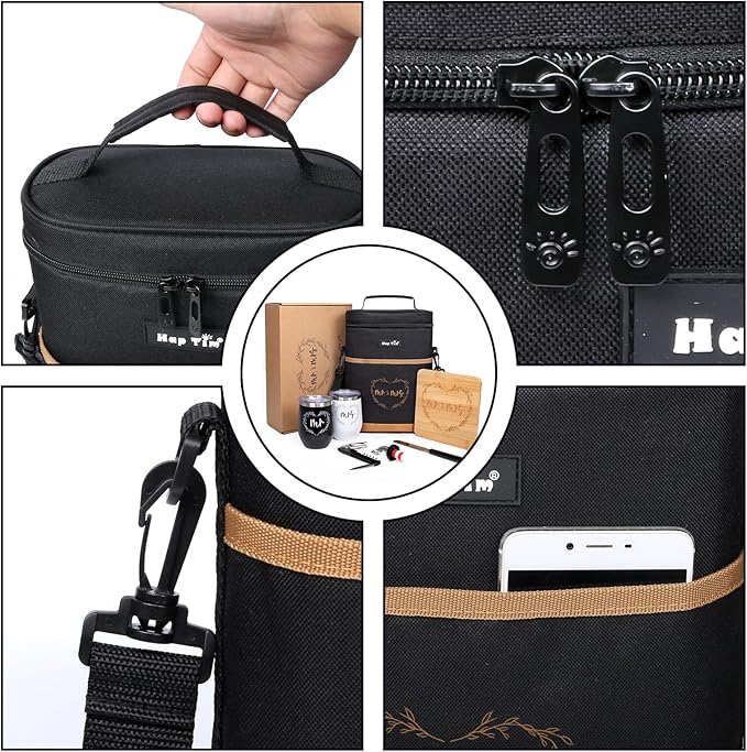 Hap Tim Wedding Gifts for Couples, Bridal Shower Gifts, Engagement Gifts for Newlyweds, Mr and Mrs Gifts - Wine Cooler Bag Insulated Wine Carrier Tote with Tumblers, Bamboo Cheese Borad (13624-G1)