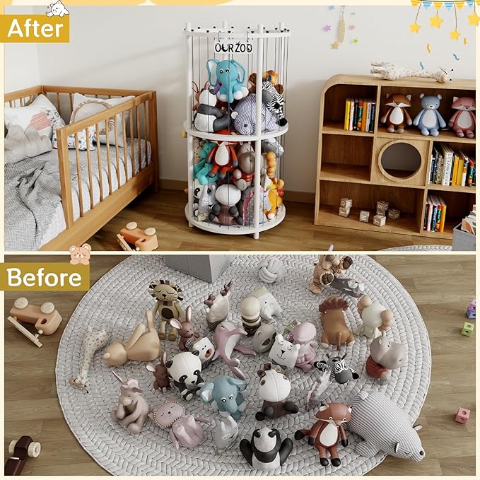 Wood Stuffed Animal Zoo Storage Cage, Extra Large Stuffed Animals Storage Bin Display, for Kids Room, Playroom, Plushies, Stuffy, Plush Toy, Stuff Animal Jail Basket, Toys Organizer Holder
