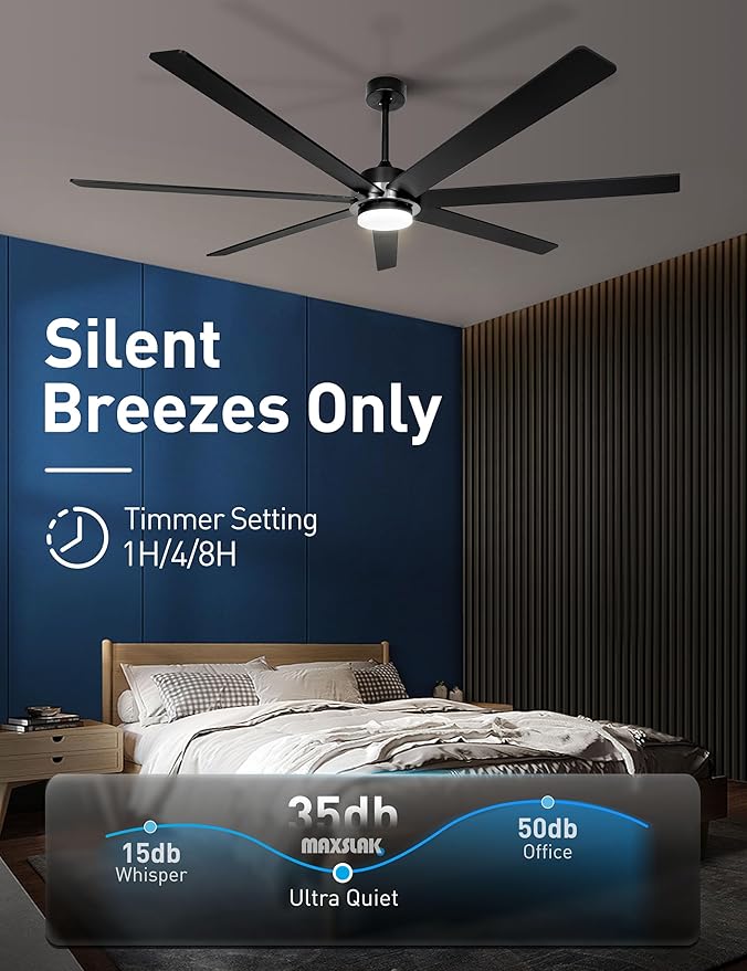 72" Black Smart Ceiling Fan with Light and Remote via WiFi Alexa APP Control,6 Speed Quiet DC Motor,Dimmable LED Light,7 Wood Blades Indoor Outdoor Ceiling Fans for Patios or Bedroom