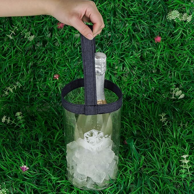 Ice Bag Collapsible wine Cooler Bag, Ice wine Bag Collapsible Clear wine Cooler Bag PVC wine Pouch Bags, for Party, Camping, Picnic, Chilled Champagne, White Wine, Rose, Beer (2Pcs)