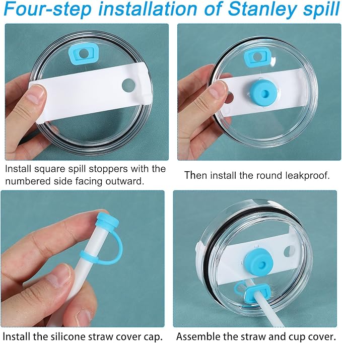 PATIKIL Silicone Spill Stopper for Straw Cup 1.0 40oz/ 30oz, Set of 6 Tumbler Accessories Including 2 Straw Cover Cap, 2 Square Spill Stopper and 2 Round Leak Stopper, Blue