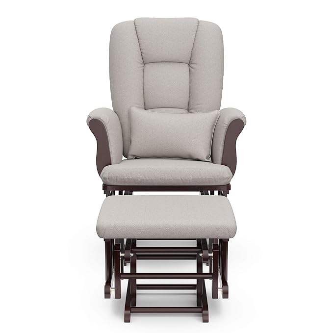 Storkcraft Tuscany Custom Glider and Ottoman with Free Lumbar Pillow (Espresso/Taupe Swirl) - Cleanable Upholstered Comfort Rocking Nursery Chair with Ottoman