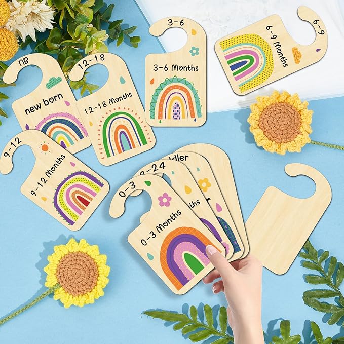 CRASPIRE 10Pcs Rainbow Wood Baby Wardrobe Dividers Colourful Nursery Decor from Newborn to 36 Month Hanger Seperaters Baby Closet Organizers Nursery Infant Wardrobe Hangers Divider for Newborn Shower