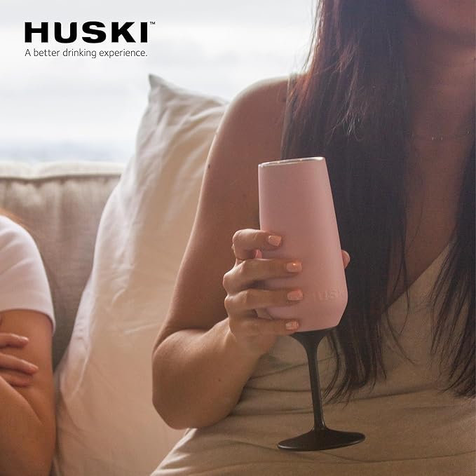 Huski Champagne Flute | NEW | Premium Stainless Steel Champagne Glass with Lid | Go Stemmed or Stemless with Detachable Stem | Triple Insulated Tumbler | 8oz Capacity | Great Gift (Stone Grey)