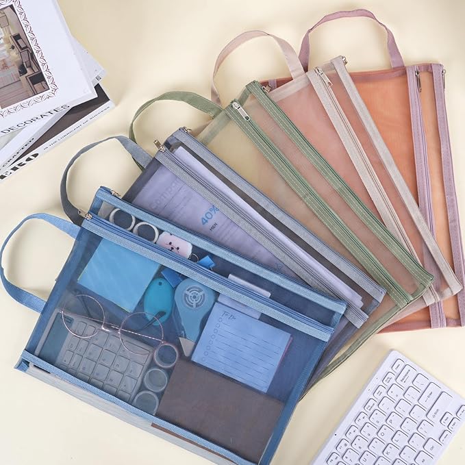 EOOUT 10 Pack Colored Mesh Zipper Pouch Bags, A4 Double-Layer Nylon Puzzle Organizers and Storage Building Block Board Game Storage Breathable Clear Zipper Bags for Office Home Games