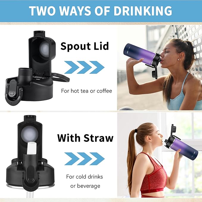 Insulated water bottle with Straw,18oz Stainless Steel Water Bottle for Adult Kids,Double Wall Vacuum Wide Mouth Insulated Water Bottle for School,BPA-free and Leak-proof（18oz,Purple Navy blue）