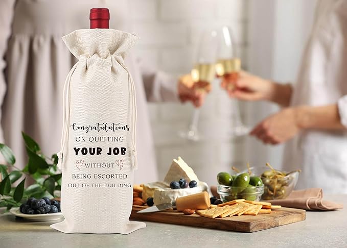 Leaving Job Gifts,Coworker Leaving Gifts Wine Bags,Presents for Resigned Employees or Boss or Woman,New Job Promotion Gift,Retirement Party,New Job Gift,1 Drawstring Gift Wine Bag,Q10