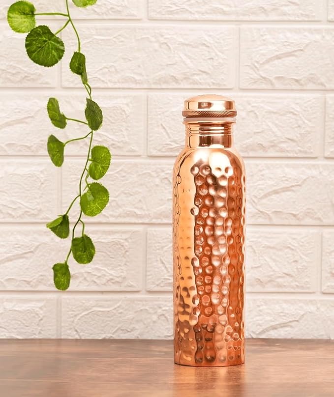 Hammered Copper Water Bottle 30 Oz - Copper Bottle Water with Lid – Copper Water Vessel - Ayurvedic Copper Water Bottle – Drink More Water Bottle – Large - Leak Proof