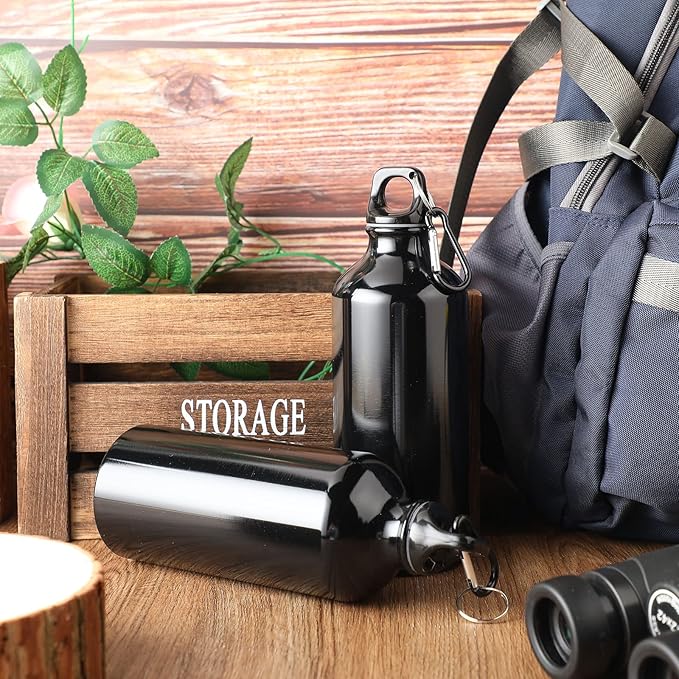 Nuogo 24 Pieces Aluminum Water Bottle 20 oz Lightweight Reusable Water Bottle Bulk Leak Proof Aluminum Water Bottles with Twist Cap and Buckle for Bike Travel Sports Camping (Black)