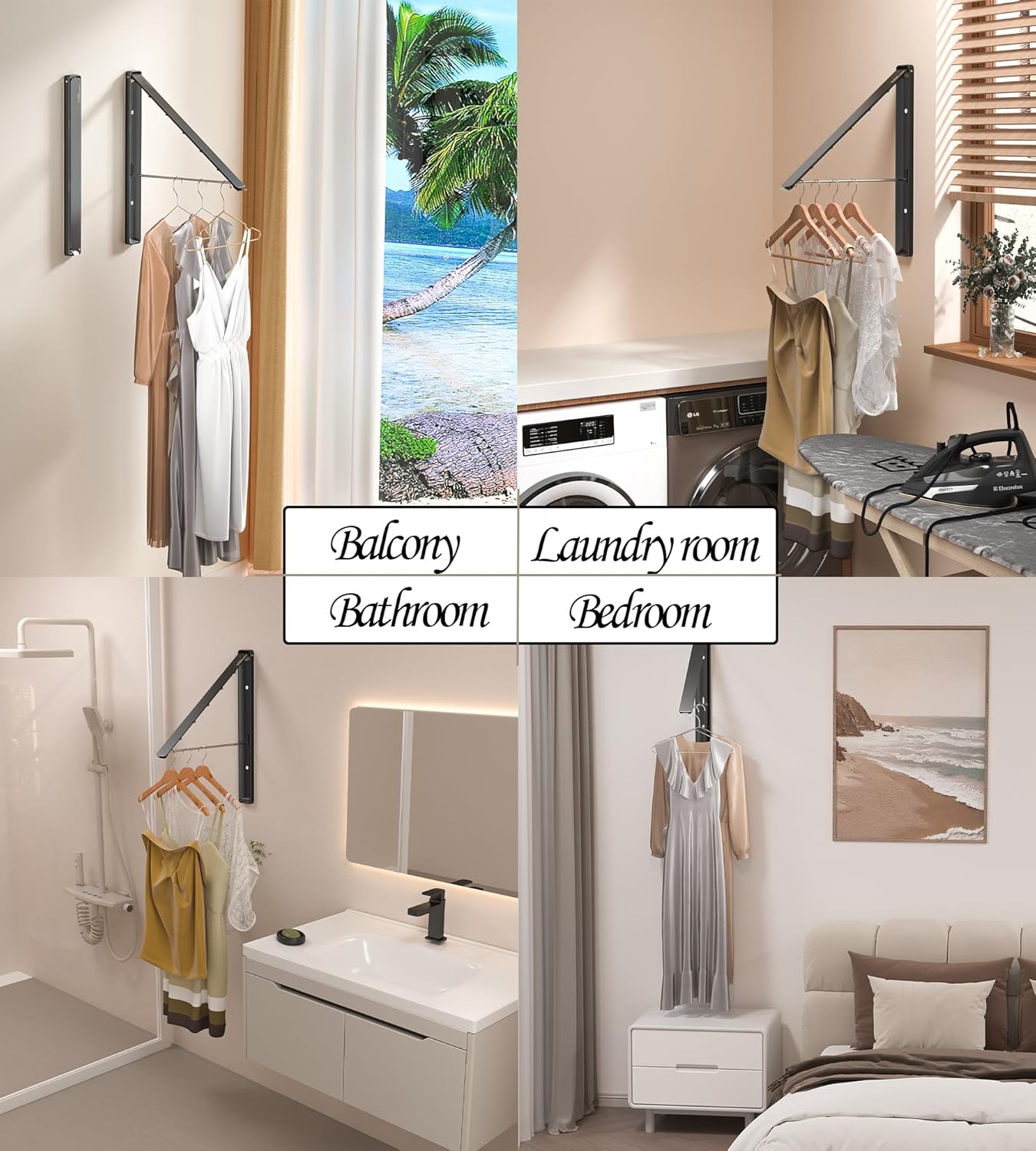 Dr.DJ Clothes Drying Rack Wall Mounted, Retractable & Foldable Clothes Hanger for Laundry Room Organization and Storage, Clothes Hanger Rack for Dorm, Closet, Balcony, Laundry Room(1P, Metal, Black)