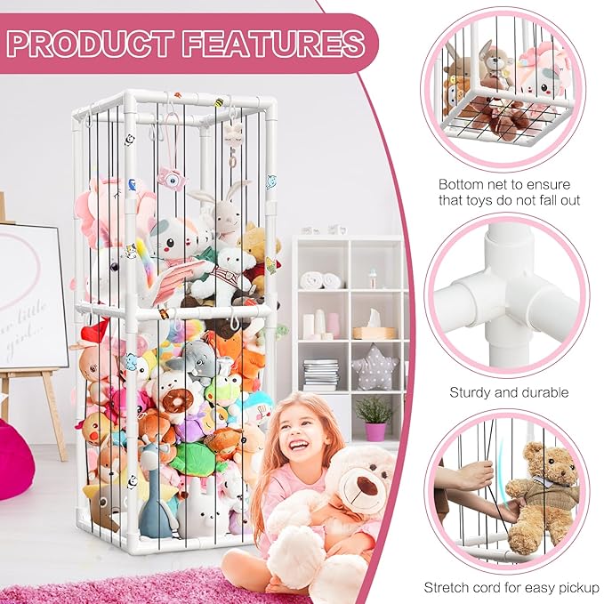 Plush Stuffed Animal Storage Holder, Large Capacity Zoo Storage Cage Organizer, Animal Holder Organizer with Bottom Net for Nursery Play Room Bedroom Decoration