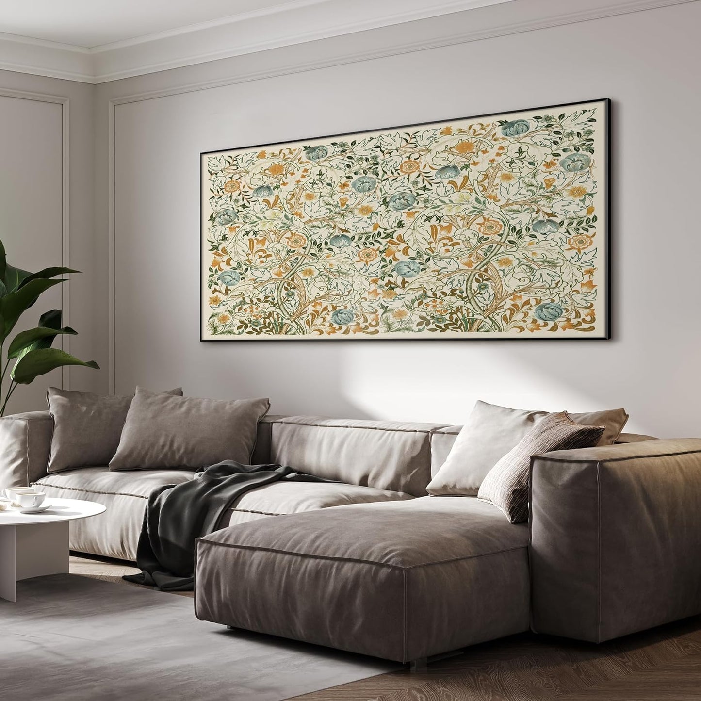 SIGNWIN 36"x72" Extra Large Framed Wall Art Vintage Botanical Floral with Golden and Teal Leaves, Elegant Nature Illustration for Home Living Room Bedroom Decor (Frame Assembly Required)