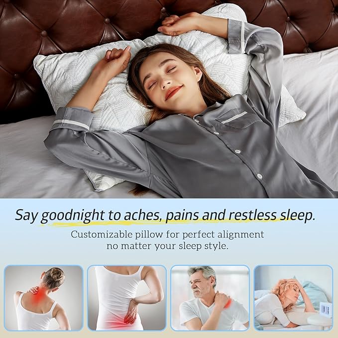 BETU Cooling Pillow Queen Size, Shredded Memory Foam Cool Pillow for Hot Sleepers, Adjustable Firm Soft Support Bed Pillows Perfect for Back Neck Pain and Side Sleeping with Pillow Case Cover, White