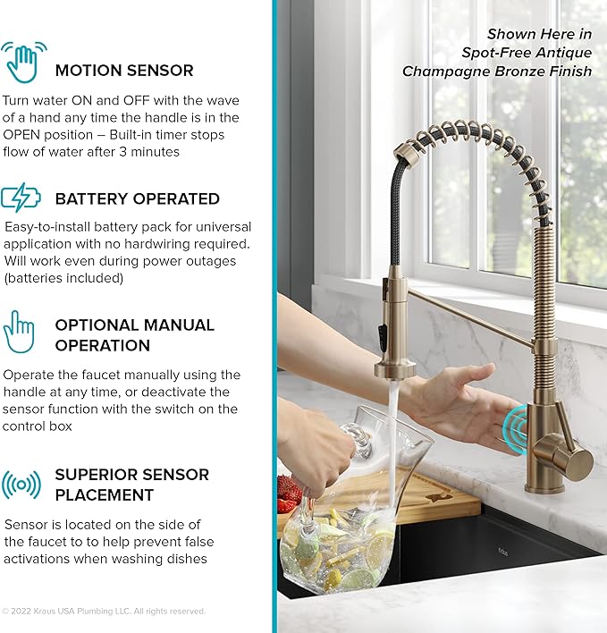 KRAUS Bolden Touchless Sensor Pull-Down Kitchen Faucet Bundle with PuritaTM Single Handle Drinking Water Filter Faucet, Brushed Brass/Matte Black
