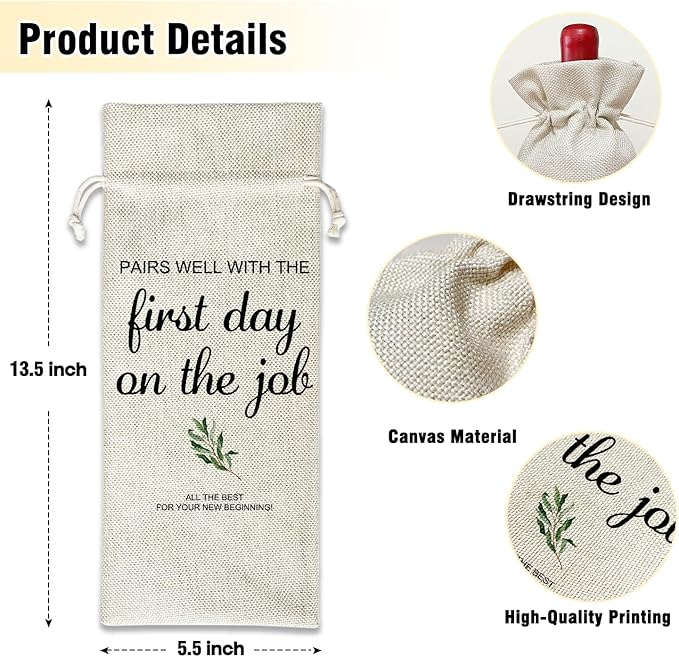 Wine Canvas Bag, New Job Gifts Wine Gift Bag, Coworker Colleague Leaving Gifts New Job Goodbye Going Away Gifts for Women, Wine Bags for Wine Bottles, Wine Gifts With Drawstring Party Decoration -WB19