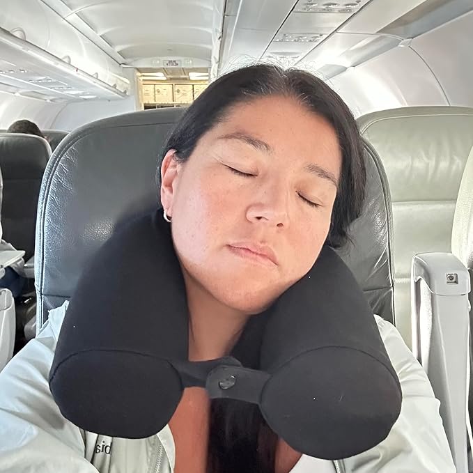 Twist Memory Foam Travel Pillow - Cotton Cover - Travel Bag Included - Adjustable, Bendable Pillow for Neck, Head, Chin, Lumbar and Leg Support (Black)
