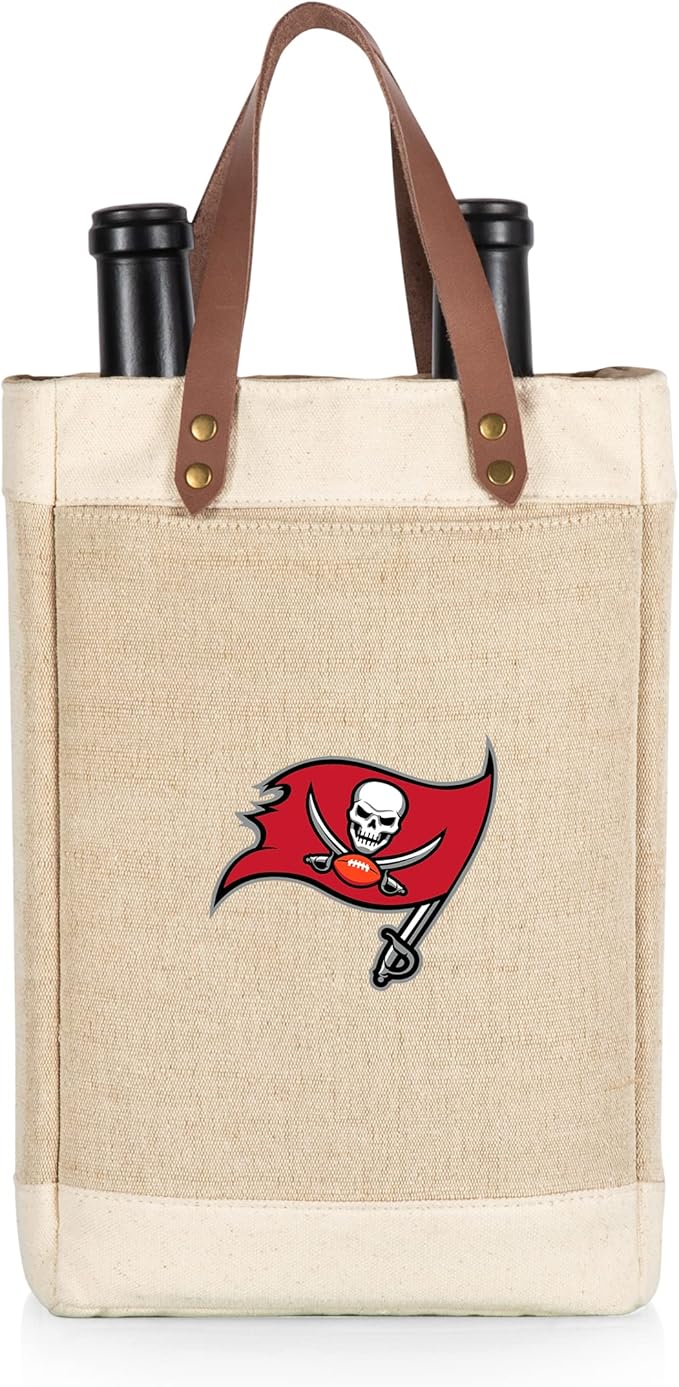 PICNIC TIME NFL Pinot - Jute 2 Bottle Insulated Wine Bag - Wine Tote Bag - Wine Gift Bag, (Beige)