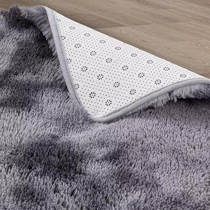 Fluffy Grey Rugs for Bedroom Living Room 10x13 Extra Large Soft Shaggy Throw Carpet Non Slip Furry Fuzzy Rugs for Nurery Kids Room Plush Cozy Non Shedding Home Decor Mat, Tie Dye Dark Grey