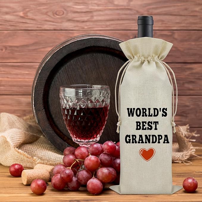 Sazuwu Grandpa Gifts from Grandson Wine Bag Grandpa Birthday Gifts from Grandkids Grandfather Memorial Gifts Wine Bottle Decoration Bag Grandpa Retirement Gift Wine Accessories Gifts for Wine Lovers