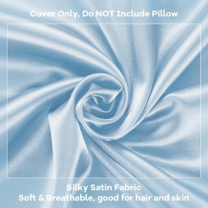 HOMBYS Satin Bed Wedge Pillow Cover Silky & Smooth Wedge Pillowcase 1 Pack 24x24x12, Soft & Breathable, Removable & Machine Washable-Zipper Design (Pillow Not Include),Light Blue