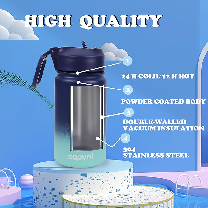 Kids Water Bottle, 12OZ Water Bottles Kids with Straw, Stainless Steel Vacuum Double Wall Insulated cup, Kids Water Bottle for School, Gifts for Boys (PURPLE BLUE, 12OZ)