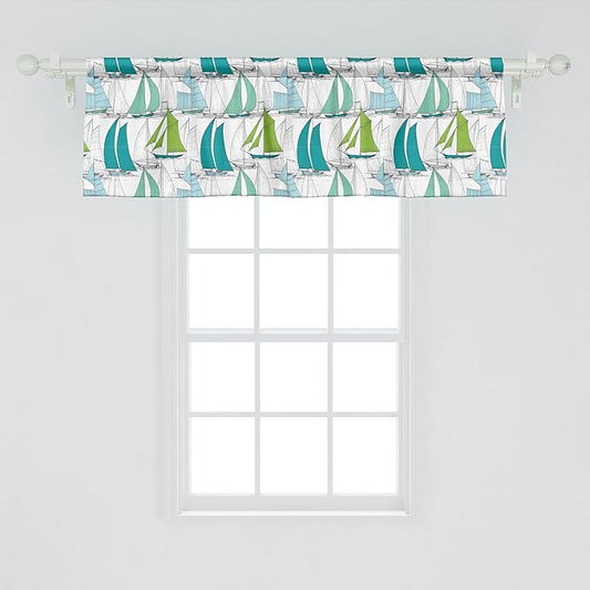 Ambesonne Nautical Window Valance, Sailing Boats on The Ocean Surfing Coastal Theme Marine Life Colorful Maritime, Curtain Valance for Kitchen Bedroom Decor with Rod Pocket, 42" x 18", Multicolor