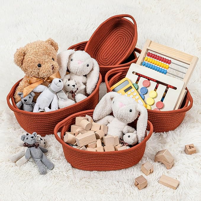 CubesLand Small Shelf Shelves Closet Basket,Woven Toy Basket Bin for Organizing,Storage Cube Organizer Basket Bin,Cute Rope Gifts Basket,Dog Cat Toy Basket Box,Over Toilet Storage Basket,Rust 5-Piece