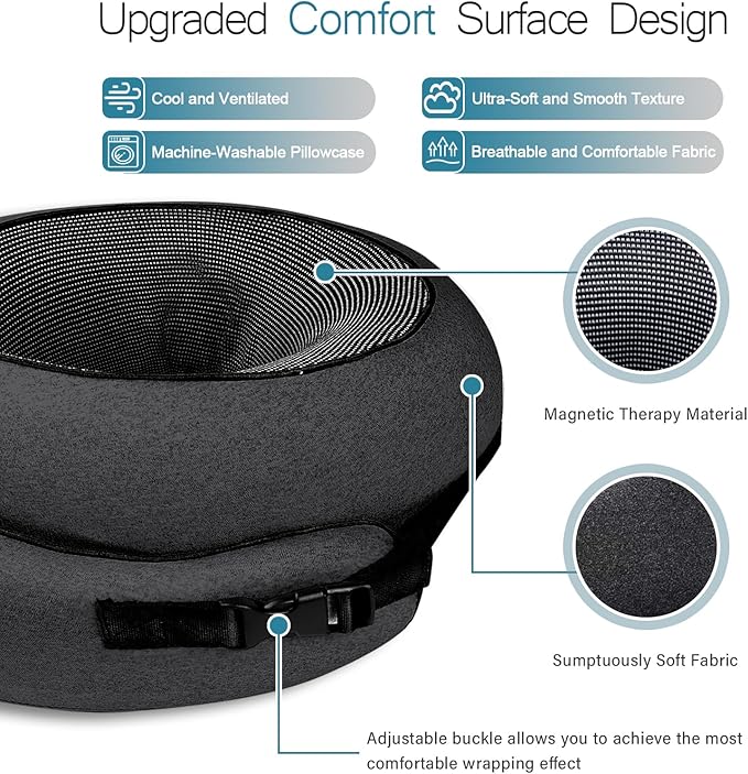 PORTHOLIC 2024 Upgraded Travel Neck Pillow with Buckle,100% Pure Memory Foam Travel Neck Pillow for Airplane Travel Flight Headrest Sleep, Portable Plane Accessories (Black)