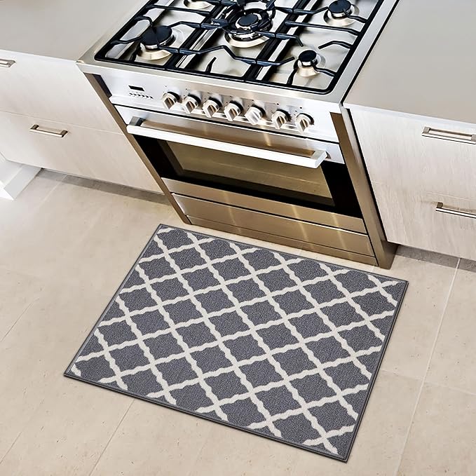 Ottomanson Glamour Collection Non-Slip Rubberback Moroccan Trellis Design 2x3 Indoor Area Rug/Entryway Mat, 2'3" x 3', Gray