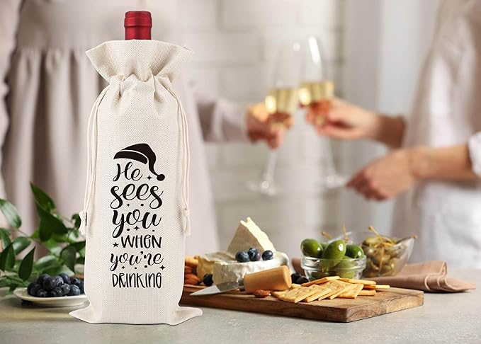 Christmas Wine Gift Bags,Pairs Well With Christmas,Christmas Wine Bags,Wine Gift Bag,Christmas Drawstring Wine Bag,Christmas Party Favors,Holiday Party Favors,1 Drawstring Gift Wine Bag,Q34