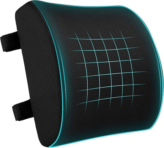 CompuClever Lumbar Support Pillow for Office Chair/Car, Memory Foam Back Cushion Pain Relief and Improve Posture, Lower Back Pillow for Gaming and Desk Chair, Couch, Adjustable Straps
