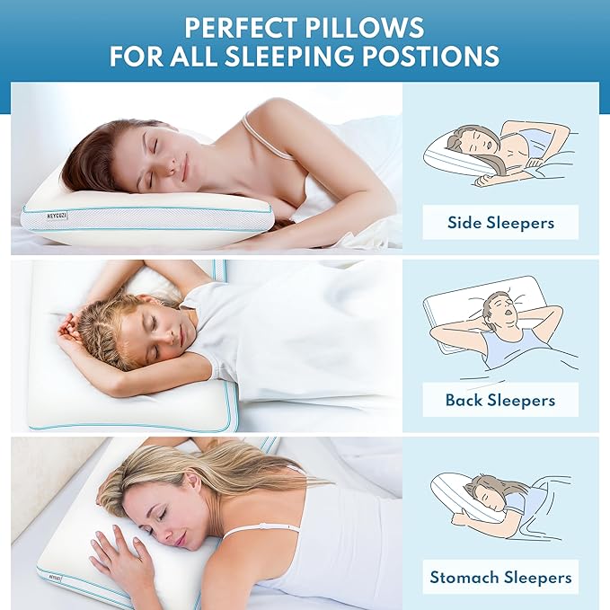 Bed Pillows Queen Size - Premium Luxury Hotel Quality Cooling Bed Pillows for Sleeping,Soft Fluffy & Memory Foam Filling,Support Loft Gusseted Bed Pillows for Side and Back Sleepers (Low)