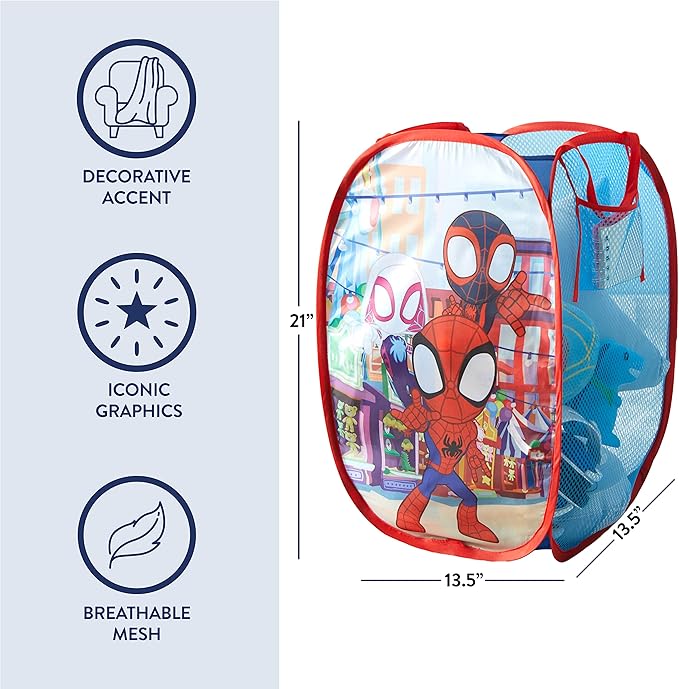 Disney Jr. Spidey and His Amazing Friends Pop Up Storage and Laundry Hamper, 21" H x 13.5" W X 13.5" L
