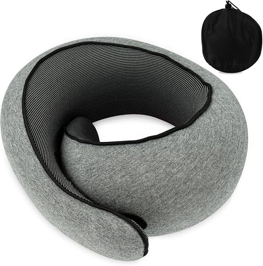WVR Travel Pillows for Airplanes, 360° Neck Pillow for Long Travel, 100% Pure Memory Foam Flight Pillow, Sleeping Pillow with Comfortable Breathable Cover for Car, Airport Travel Essentials, Grey