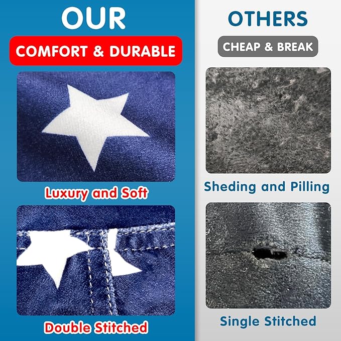 Lukeight Stuffed Animal Storage Bean Bag Chair Cover for Kids, Zipper Beanbag Chair Cover for Organizing Toddler and Kids' Rooms Plush Toys (Stars Navy Velvet, X-Large)