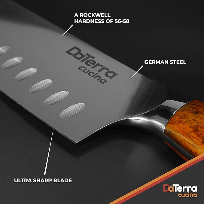 DaTerra Cucina Santoku Knife - 7 Inch | Eisenrose - Sharp German Steel - Professional Kitchen Knives