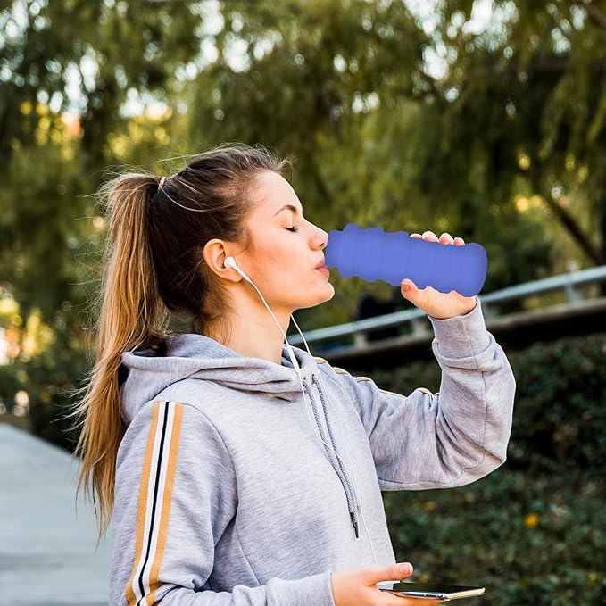Collapsible Water Bottles 17oz, Odorless BPA-Free Silicone, Leak-Proof Foldable Reusable Bottle - Perfect for Travel Sports Gym Hiking Camping Cycling - Purple