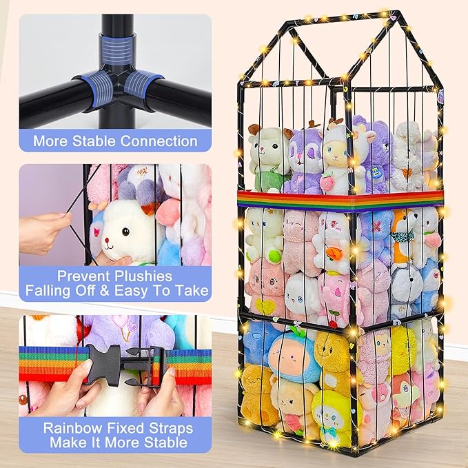 Stuffed Animals Storage Zoo Plushies Toy Storage Organizer Unicorn Castle PVC Stuffed Animals Holder Kids Toy Storage Playroom Nursery Storage Shelf