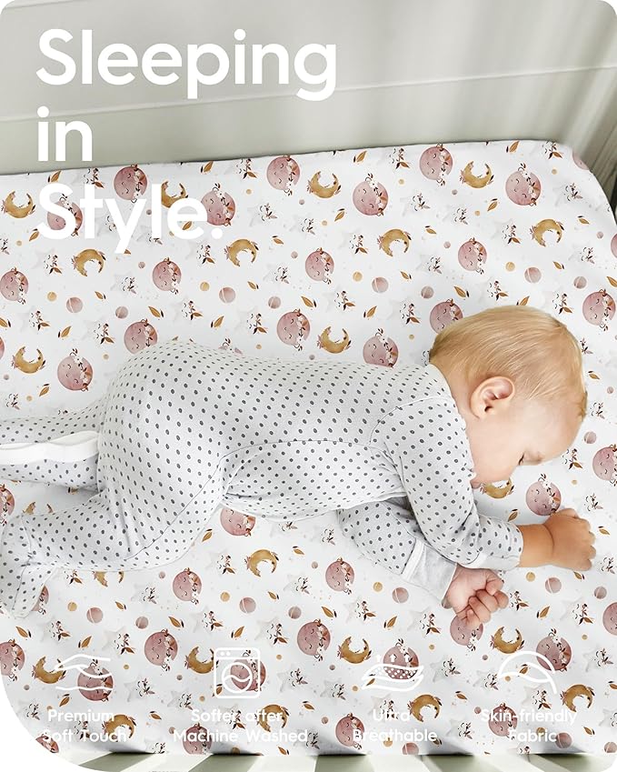 Graco Pack and Play Sheets Fitted, TotBasic Ultra Soft Mini Crib Sheets Boy, Neutral Pack N Play Mattress Sheets Hypoallergenic and Soothing, Premium Jersey Playrad Sheets, 2 Pack