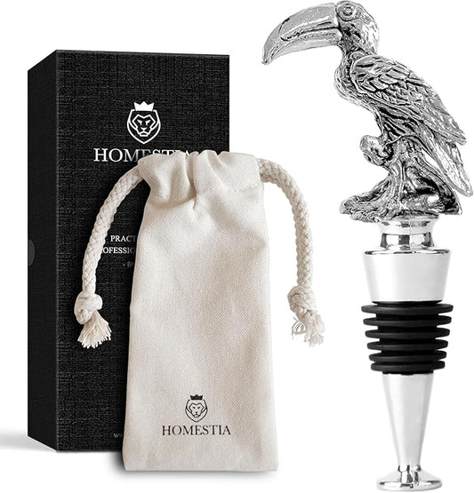 Homestia Wine Bottle Stoppers for Glass Bottles, Toucan Bottle Stopper Reusable Wine Corks Wine Tool, Zinc-Alloy Silicone Wine Stoppers, Wine Toppers with Decors