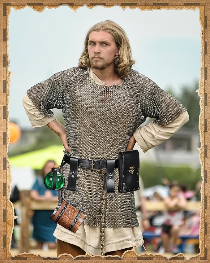 Sweetude 5 Pcs Renaissance Cosplay Accessory Belt Pouch Waist Bag Medieval Skirt Hike Vintage Mug Strap Festival Cork Potion Bottle Leather Belt for Halloween Party DIY Crafts Costume (Black)