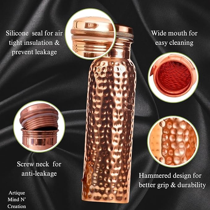 Copper Water Bottle - 34OZ - Versatile and Travel-Friendly Pure Copper Water Bottle – Ayurvedic Copper Drinking Bottle for Women and Men – Wide Mouth Design – | Lab-Tested, Heavy Duty & Leak-Proof |