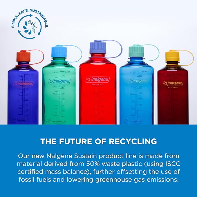 Nalgene Sustain Tritan BPA-Free Water Bottle Made with Material Derived from 50% Plastic Waste, 16 OZ, Narrow Mouth