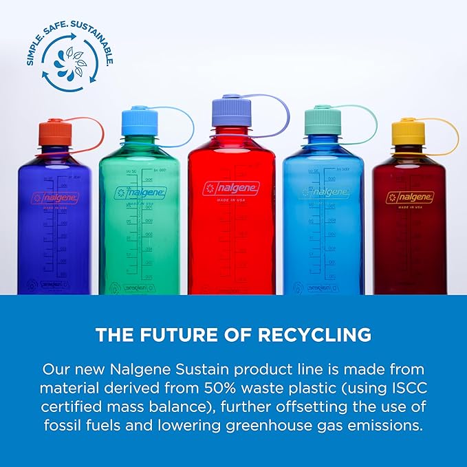 Nalgene Water Bottle - Lightweight Sustain Tritan BPA-Free Shatterproof Bottle for Backpacking, Hiking, Gym, 32 OZ, Narrow Mouth, Laker