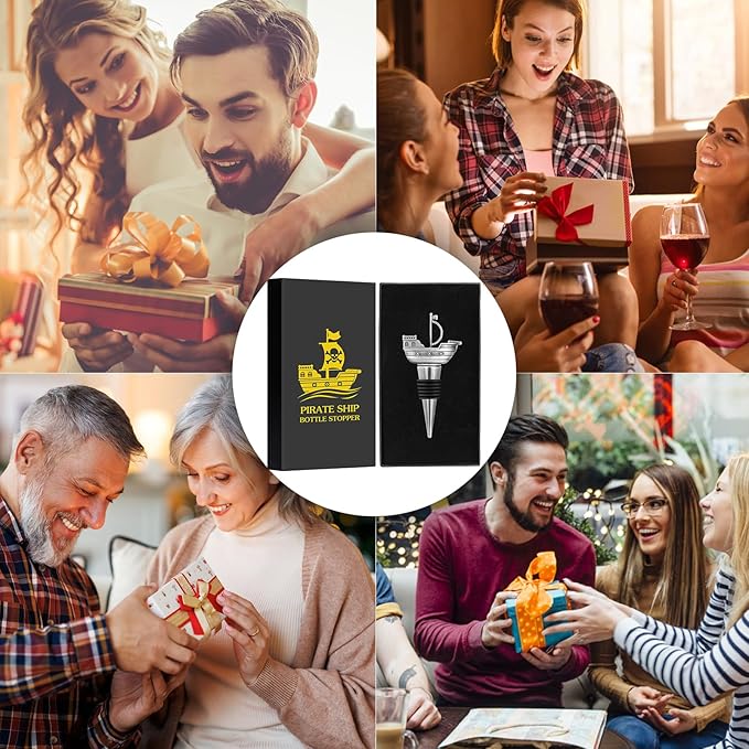 LKKCHER Pirate Ship Wine Stopper, Wine Gifts for Men Warship Battleship Lovers, Nautical Bottle Stoppers for Wine Champagne, Birthday Gifts, Wine Saver, Wine Accessories