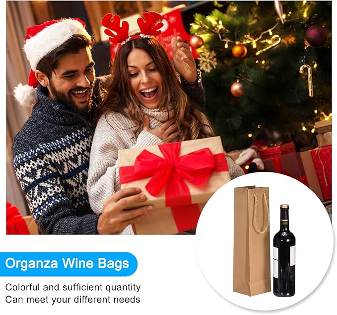 uxcell Wine Bags, 12pcs Khaki 4 x 4 x 14 In Wine Gift Bags with Rope Handles Paper Wine Tote Bag for Wedding Birthday Christmas Party Supplies