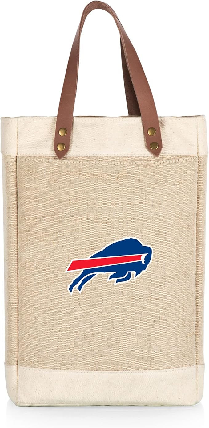 PICNIC TIME NFL Pinot - Jute 2 Bottle Insulated Wine Bag - Wine Tote Bag - Wine Gift Bag, (Beige)