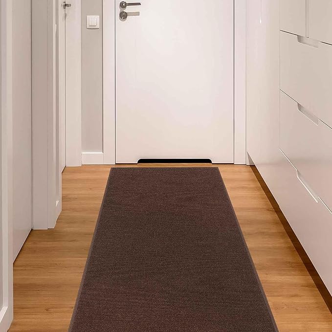 Machine Washable Modern Solid Design Non-Slip Rubberback 2x6 Traditional Runner Rug for Hallway, Kitchen, Bedroom, Living Room, 2'2" x 6', Brown