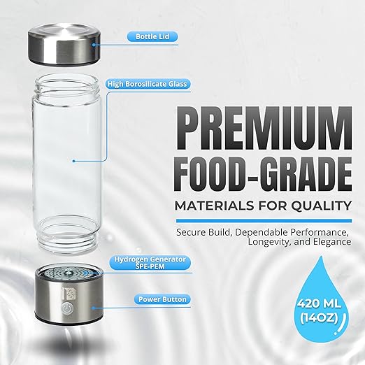 Hydrogen Water Bottle Generator, Improve Water in 3 Minutes, 1600 ppb Hydrogen Water Ionizer with SPE/PEM Technology, Perfect for Home, Office, Gym, Travel, and Drinking (Silver Chrome)