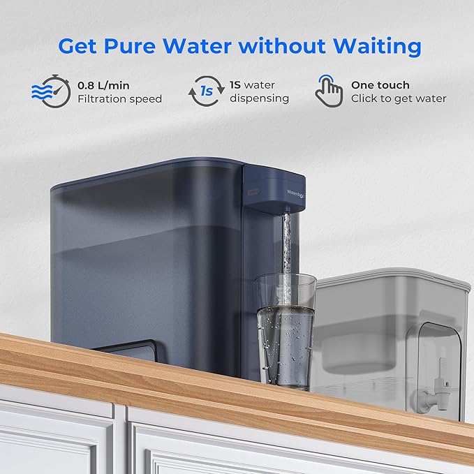 Waterdrop Mega Electric Water Filter Pitcher, Dispenser, 200-Gallon Filtered Water Pitcher, NSF/ANSI 42&53&401&372, Reduce PFAS, Lead, Chlorine, 27-Cup, Blue, with 1 Filter, 𝐃𝐨𝐞𝐬 𝐧𝐨𝐭 Lower TDS